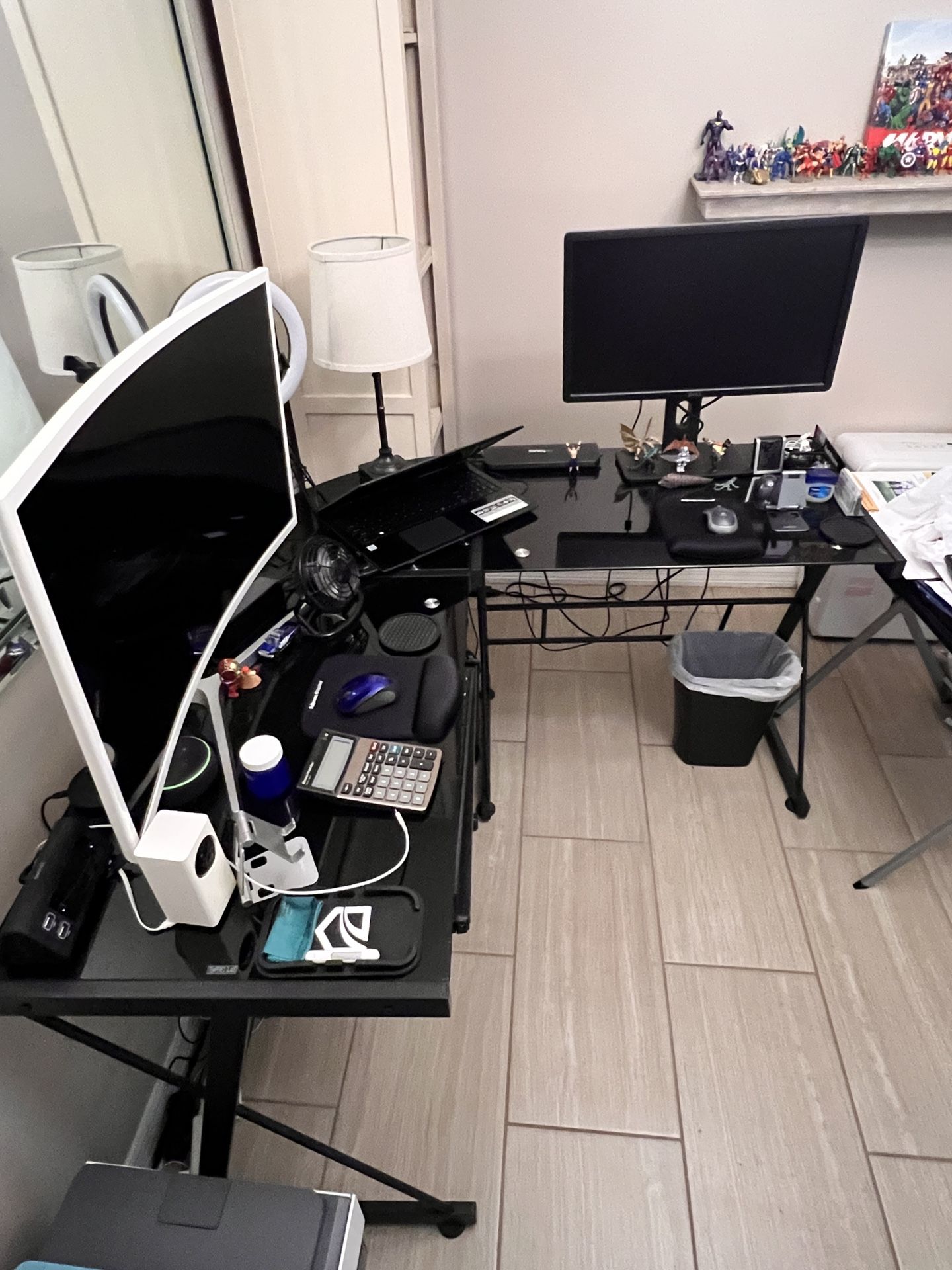 L shaped Office Desk (tempered glass)