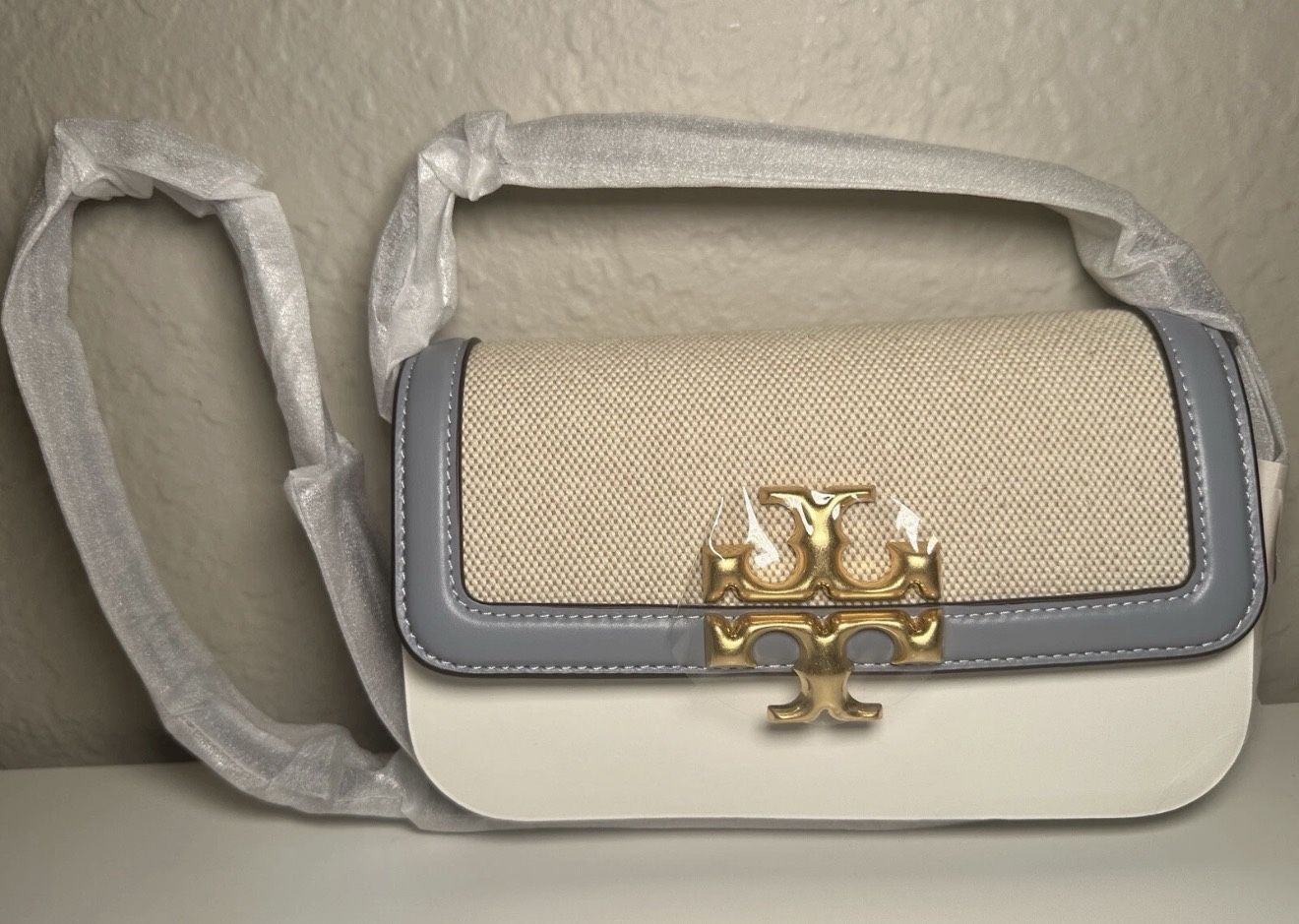 Tory Burch Eleanor Canvas Phone Crossbody Leather Bag