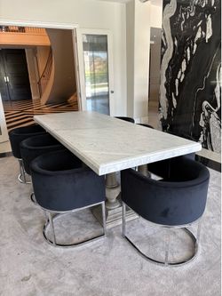 Set of 8 Modern Navy Velvet Dining Chairs