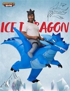 Spooktacular Creations Halloween Inflatable Costume, Riding an Ice Dragon, Blue Riding Blow-up Dinosaur Suit for Halloween Dress Up Parties, X-Large(7
