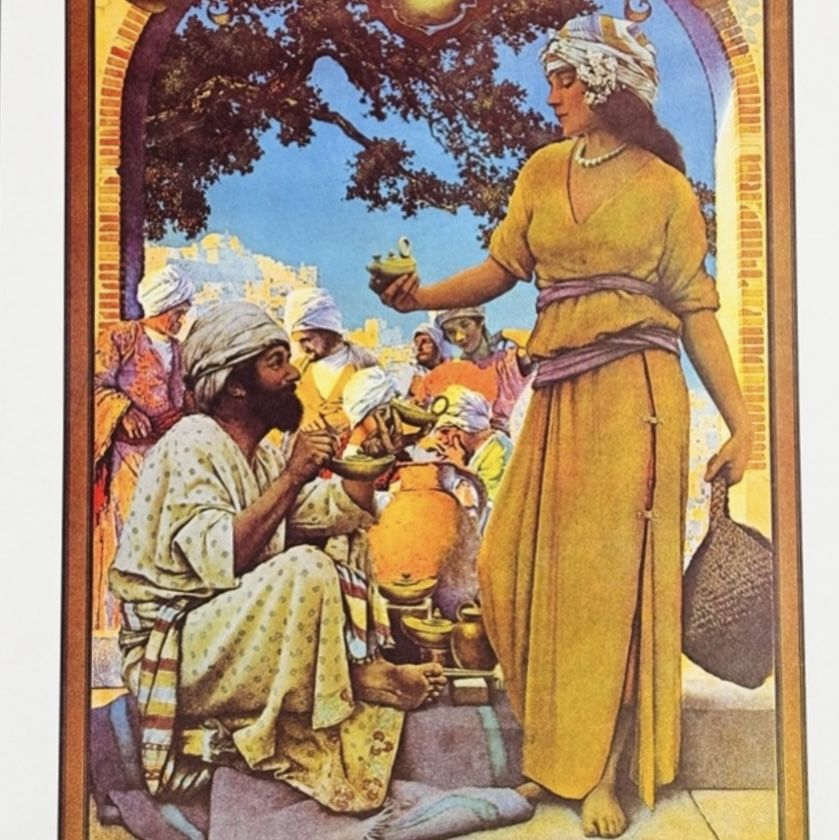 LAMP SELLER OF BAGHDAD Original Vintage Print Poster Maxfield Parrish Art Deco Nouveau Artist Antique Collectible Neo Classical Allegory Allegorical