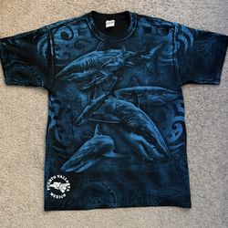 Sharks All Over Print Yazbek Puerto Vallarta Mexico Shirt Size Large