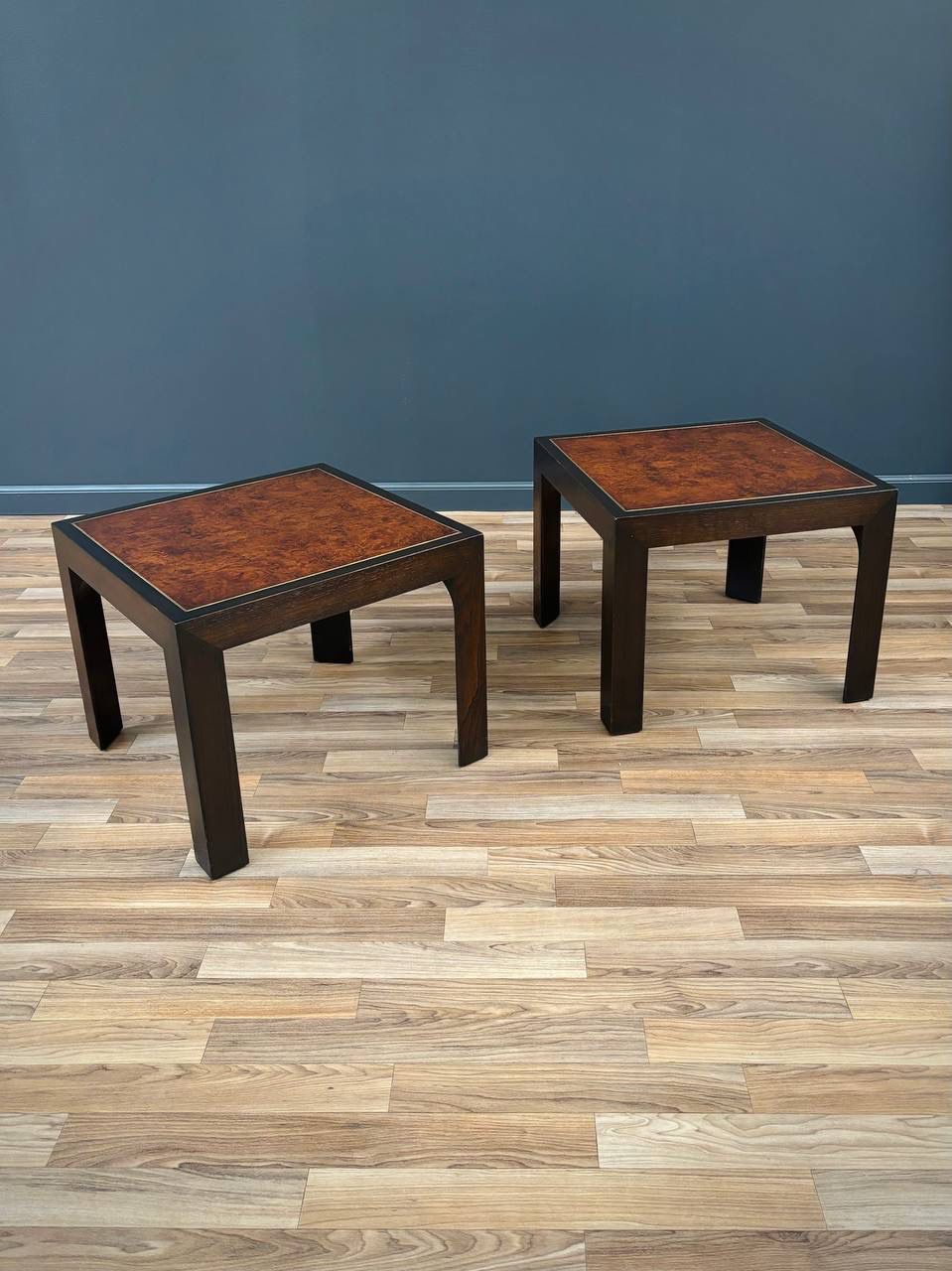 Pair of Mid-Century Modern Burl Wood Side Tables, c.1950’s