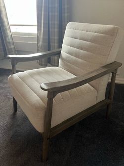 Beige Accent Chair with Wood Frame