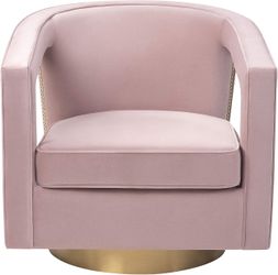 Modern Mauve Textured Velvet Upholstered Swivel Accent Chair with Brushed Gold Base （Mauve)