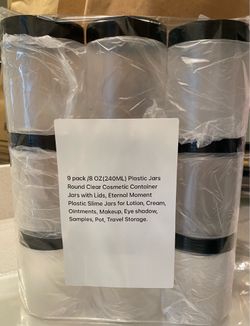 9-Pack 8oz Clear Round Plastic Jars w/ Black Screw Lids