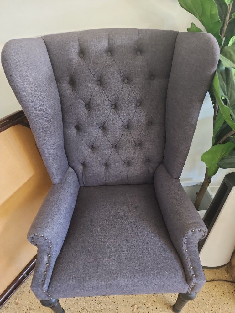 Luxe Fabric Wingback Chair, Studded
