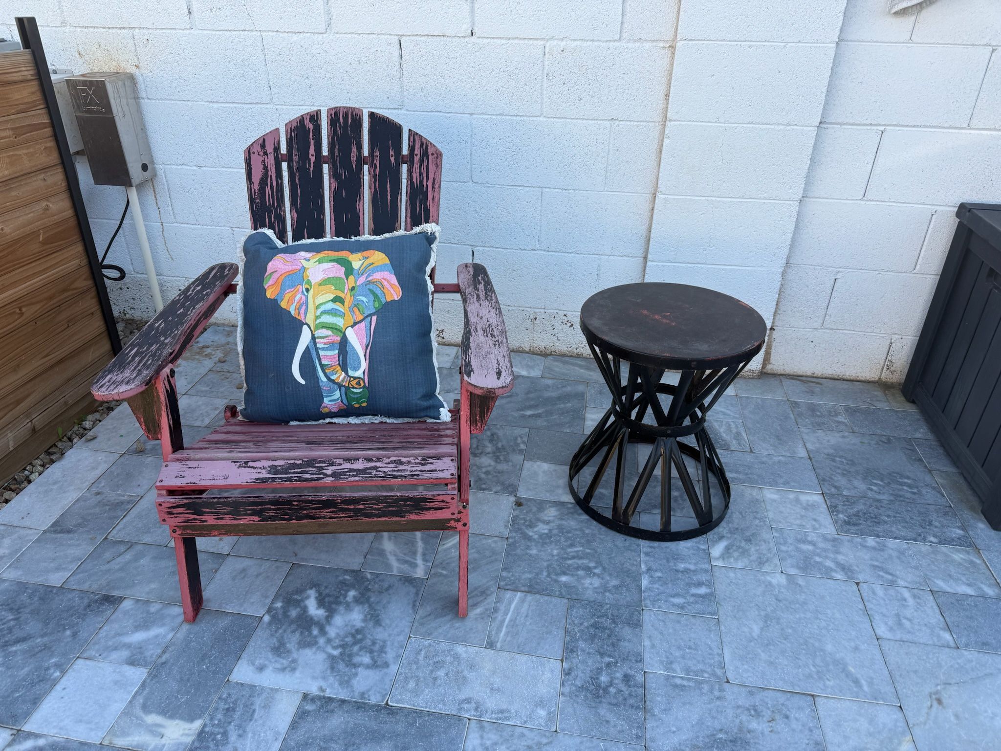 3-Piece Outdoor BUNDLE- Outdoor Wooden Chair, Metal Side Table, Outdoor Pillow