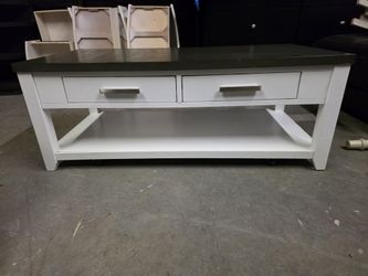 White / Gray Top Coffee Table on Wheels