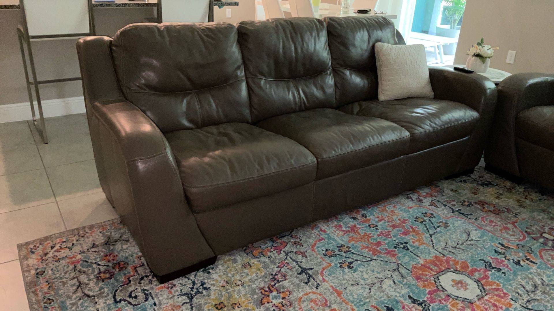 Grey Leather Couch And Loveseat Set