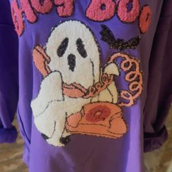 Hey Boo Towel & Sequins Embroidery Halloween Sweatshirt