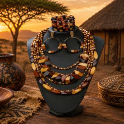 2025 HOTWAY Exaggerated Bohemian Wood Bead Necklace Earrings Bracelet Set for Women Coffee Tone Jewelry Gift
Bold and eye-catching bohemian wood bead 