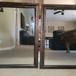 Two Beautiful Dark Bronze Metal Framed Mirrors