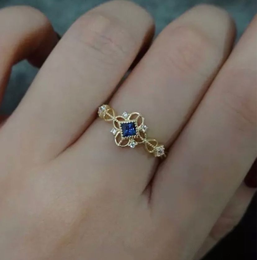 Sapphire Gold Ring 925 Sz 7