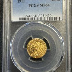 1911 Indian Head $2.50 Gold Us Coin.   $2300.