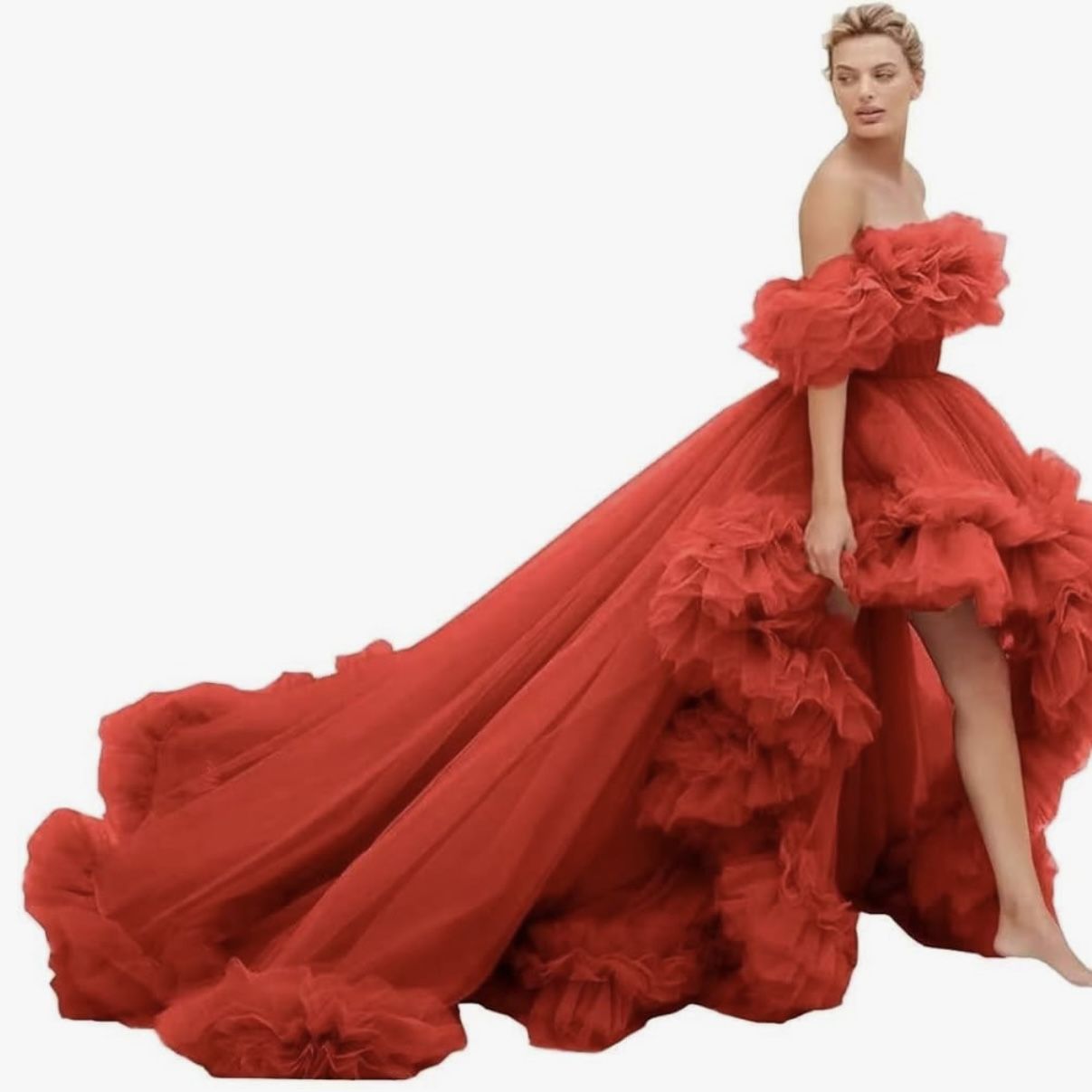 High Low Tulle Prom Dresses Long Ball Gown For Women Ruffles Off Shoulder Evening Party Dress