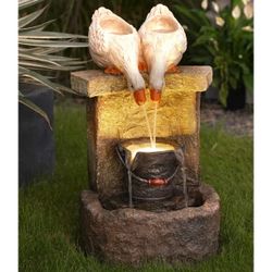 Brand New! LuxenHome Resin Ducks Outdoor Fountain with LED Light,F1290