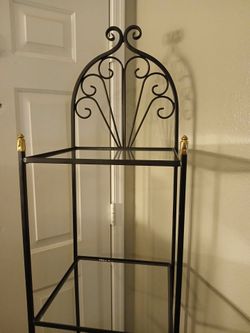 Black wrought iron 4 shelf glass display