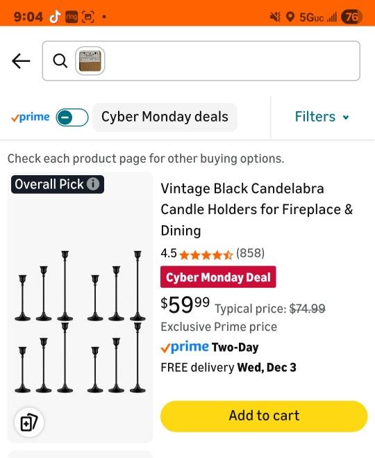 Blk Candelabra Candle Holder 12pcs