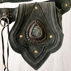 Leather Hip Purse with Labradorite Crystal 