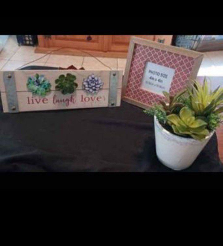 New 3 pc Set.
 Live wall hanging, plant, frame
Home decor lot
New with tags. Take 3 pcs for $5