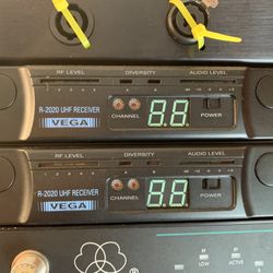 2 19” Rack Mount VEGA Wireless Microphone R-2020 UHF Receiver, BT2020N TRANSMITTER