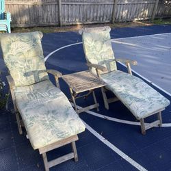 Teak Deck Chairs (2) Plus Side Table
