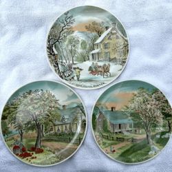 Vintage Porcelain Six Inch 4 Season Plate Set With Hanger #5588 Made In Japan