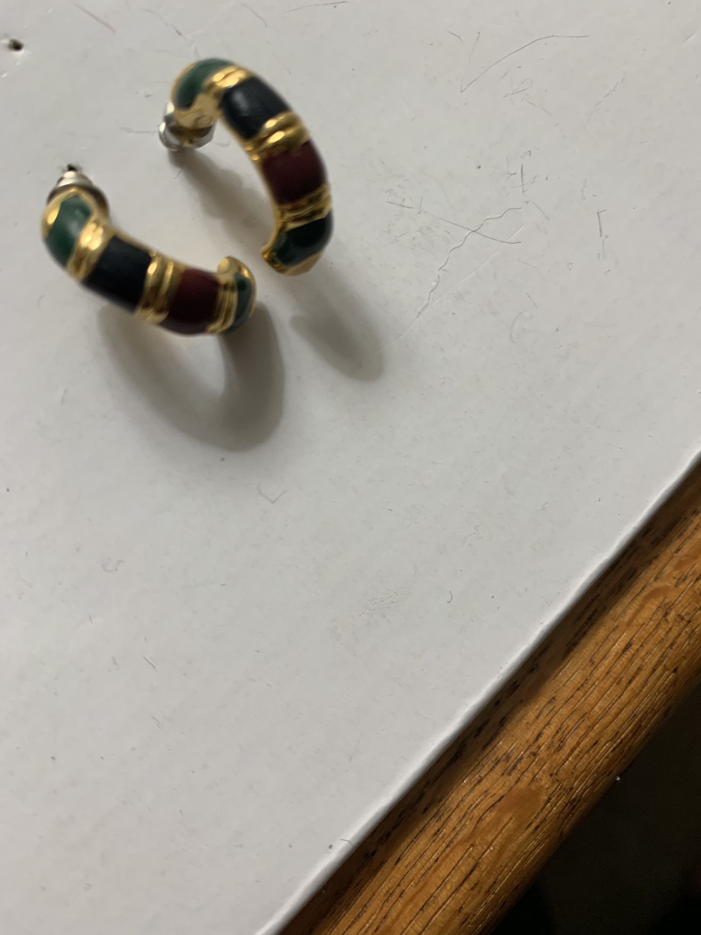 Vintage Enamel Over Metal Half Hoops