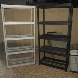 5 Tier Gray Or Black Plastic Utility Shelving Units $40 Each 36x18x74 Garage Shelves 