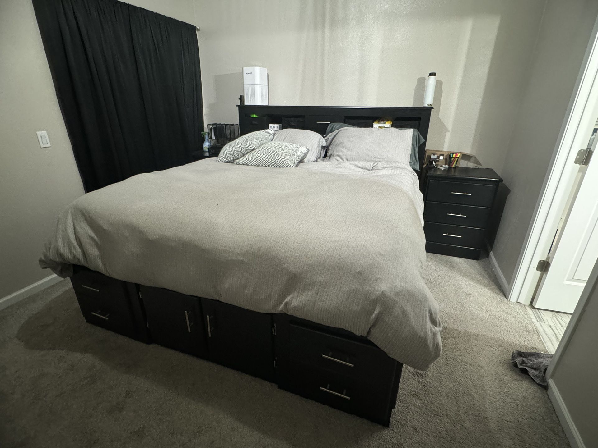 king size bed set with bed and 2 end tables