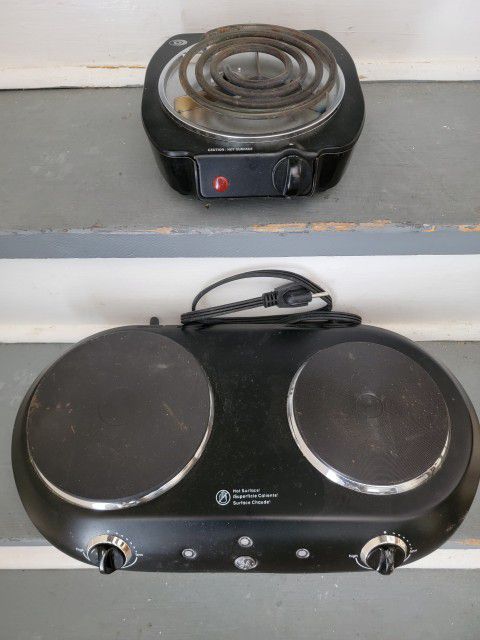He Double burner elec hot plate $25 and Single burner elec hot plate $15.  Both for $35
