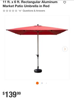11x6 ft Rectangular Aluminum Patio Umbrella Red