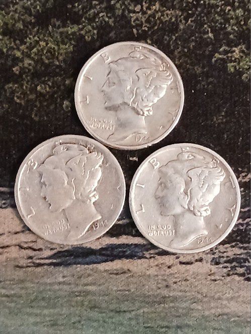90% Silver Mercury Dimes 1944 P, D &S 
