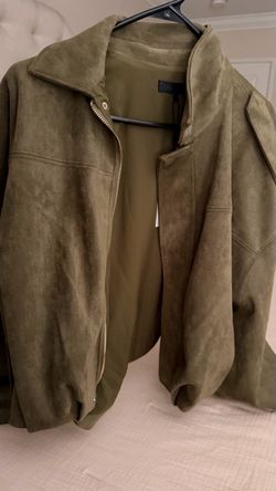 Olive Green Suede Zip-Up Jacket