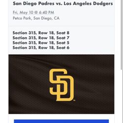 Dodgers vs Padres 5/10 Friday 4 Tickets 