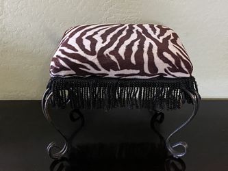 Vintage Zebra Pattern Wrought Iron Foot Stool