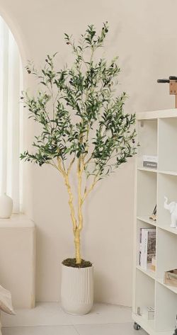 Realead Faux Olive Tree 7ft - Realistic Tall Silk Olive Trees Artificial Indoor Decor - Large Potted Fake Olive Tree with Branches and Fruits - Artifi