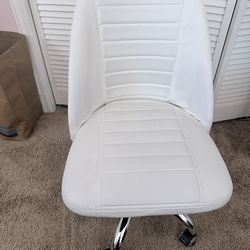 White Leather Armless Desk Office Chair, Modern Vanity Chair