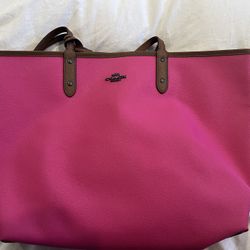 Coach Pink And Brown Reversible Tote-new