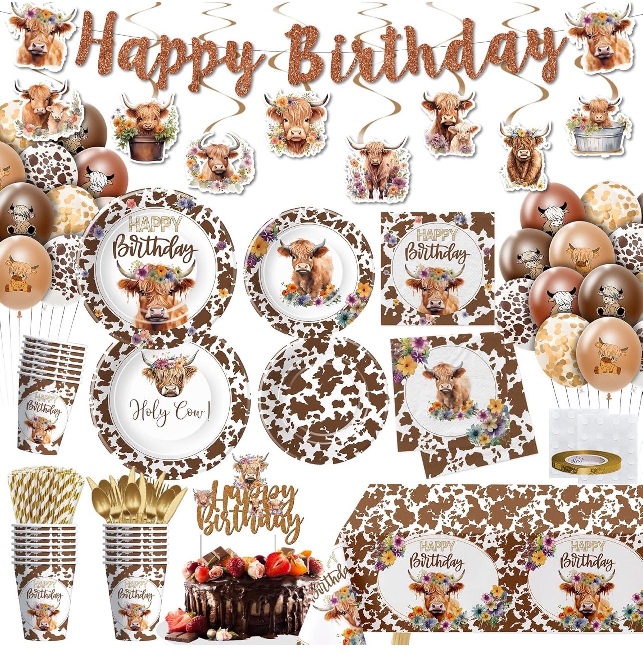 Highland Cow Birthday Decorations,serves 24