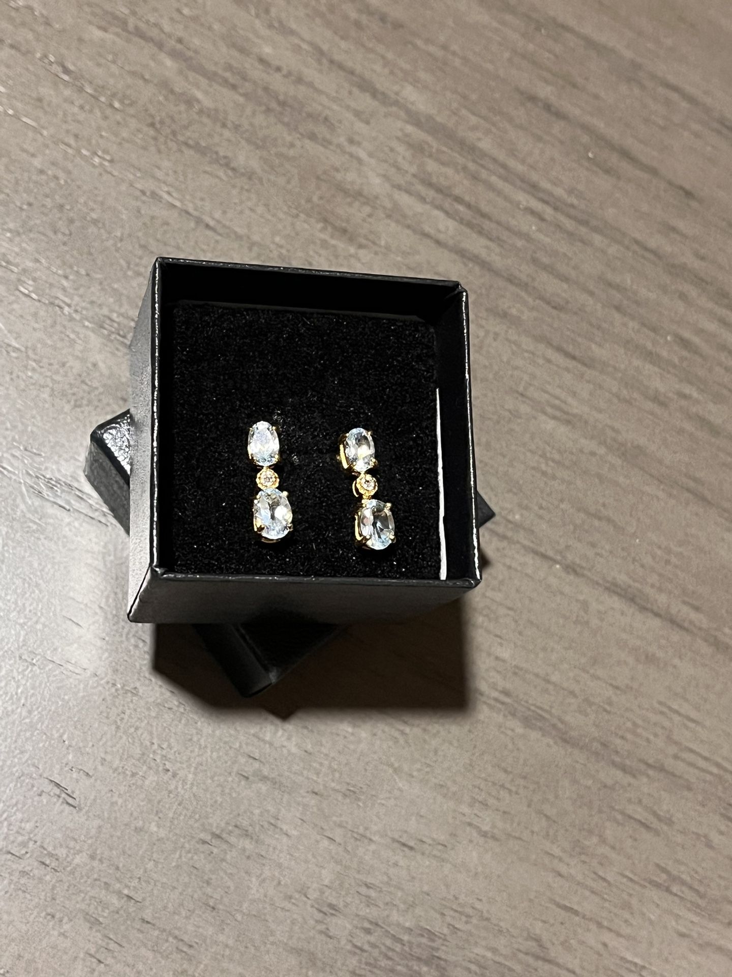 Swiss Blue Topaz & Diamond Drop Earrings – 18K Gold Over Sterling Silver | Police Auction Treasure