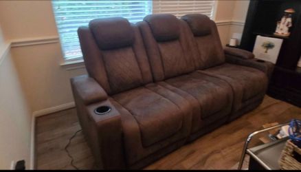 Dark Grey Reclining Sofa with Cup Holders
