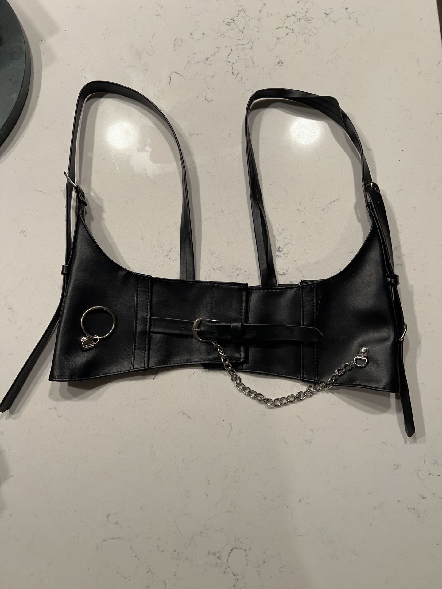 Black Faux Leather Chain Harness