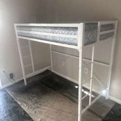 White Twin Size Loft Bed W/ Beautyrest Mattress