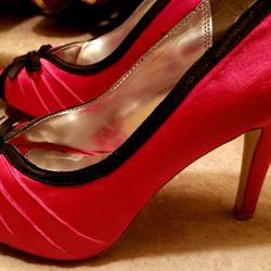 Pink satin high heels