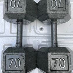 PAIR OF 70 LB = $160   STEEL HEX DUMBBELLS
   •    •    60s  55s  50s  45s  40s  35s  30s  25s  20s  15s  10s  5s     Are Also Available 