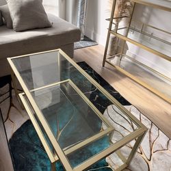 Gold, Glass Coffee Table And Bar
