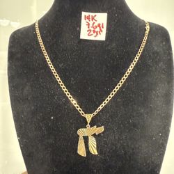 14K Solid Gold Chain and Pendant 7.3Gr 23 Inches Long 