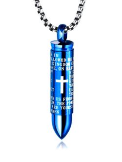 Stainless Steel Blue Bullet Pendant Necklace